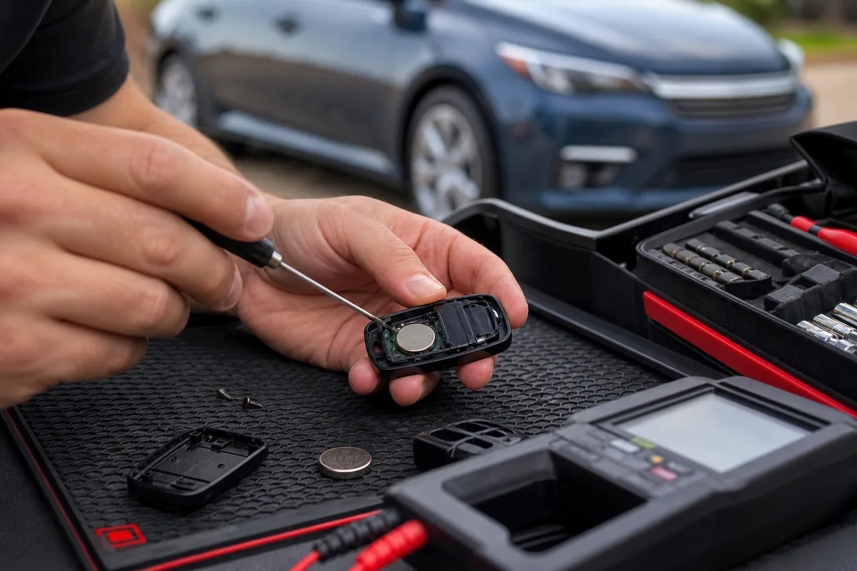 Car key battery replacement during a mobile locksmith visit in Geelong